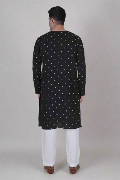 heritage black bloom kurta for men