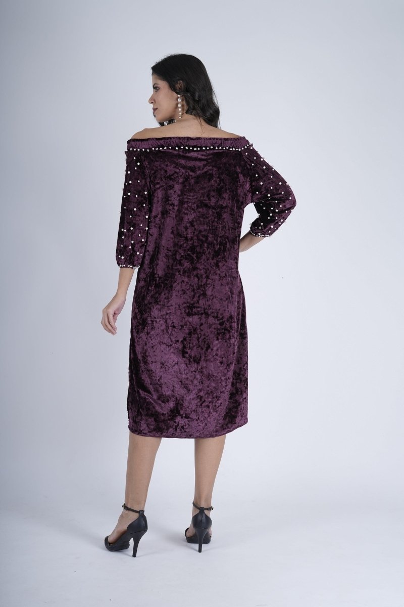 Pearl-Studded Velvet Royalty Dress - Nirmal Online