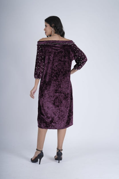 Pearl-Studded Velvet Royalty Dress - Nirmal Online
