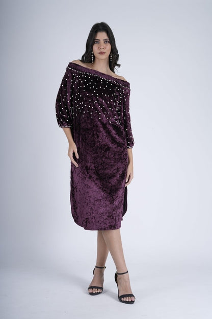 Pearl-Studded Velvet Royalty Dress - Nirmal Online