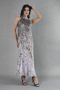 Moonlit Elegance High-Neck Velvet Gown - Nirmal Online