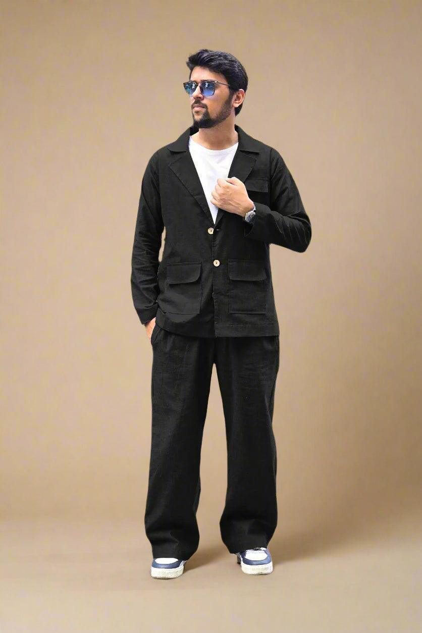 Black Cotton Blazer - Nirmal Online