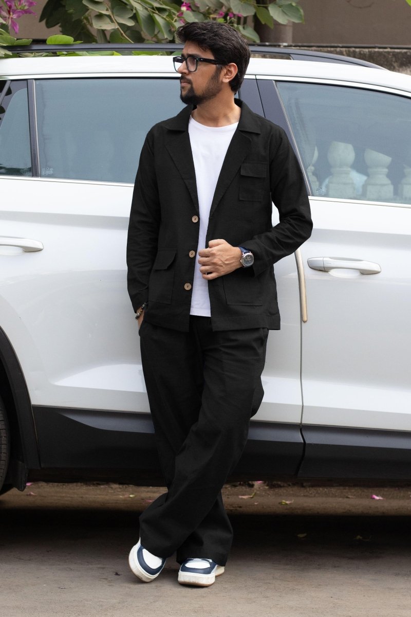 Black Cotton Blazer - Nirmal Online