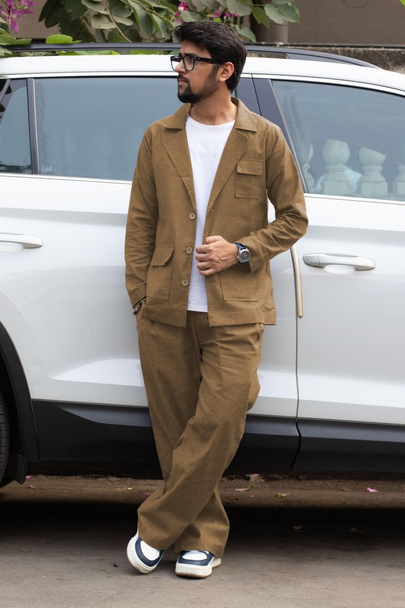 Brown Cotton Blazer - Nirmal Online