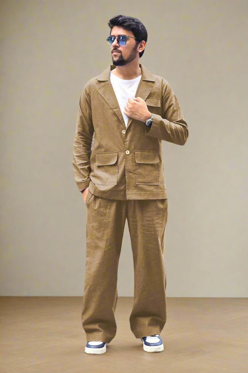 Brown Cotton Blazer - Nirmal Online