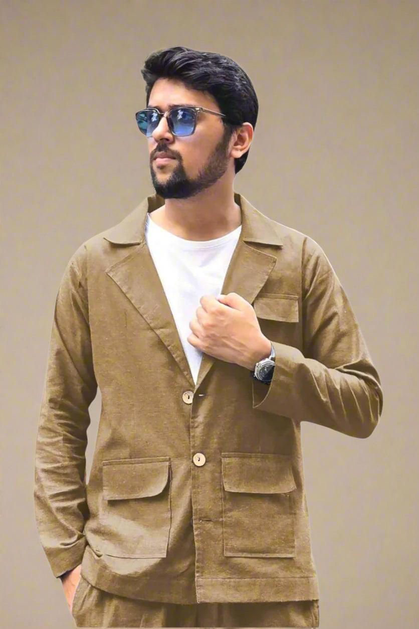 Brown Cotton Blazer - Nirmal Online