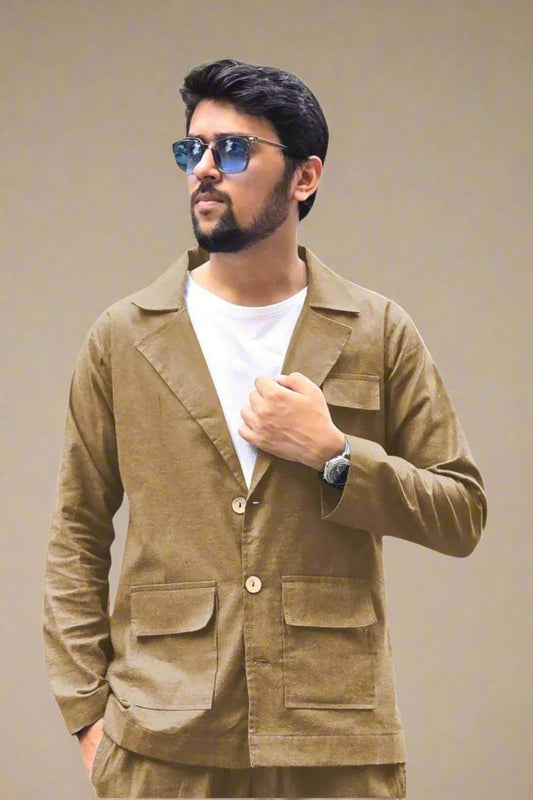 Brown Cotton Blazer - Nirmal Online