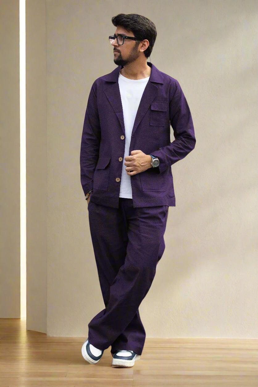 Purple Cotton Blazer - Nirmal Online