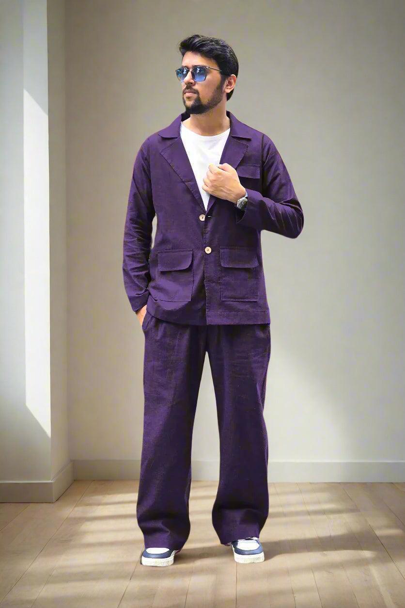 Purple Cotton Blazer - Nirmal Online