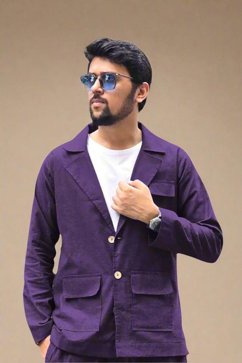 Purple Cotton Blazer - Nirmal Online