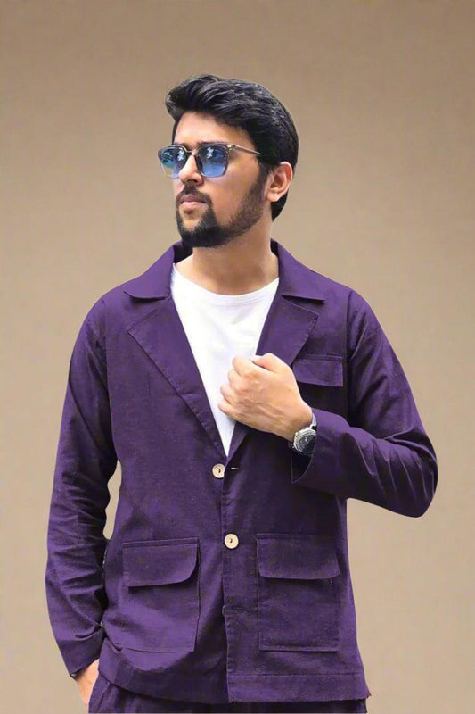 Purple Cotton Blazer - Nirmal Online