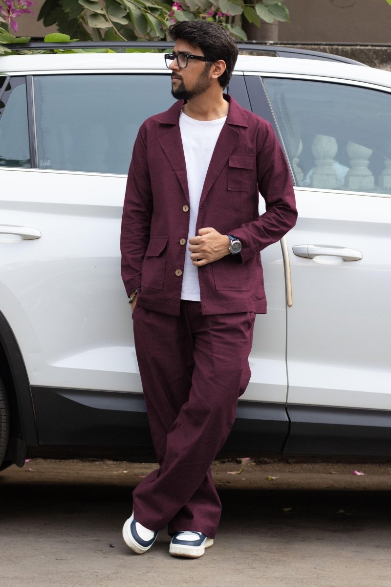 Wine Cotton Blazer - Nirmal Online