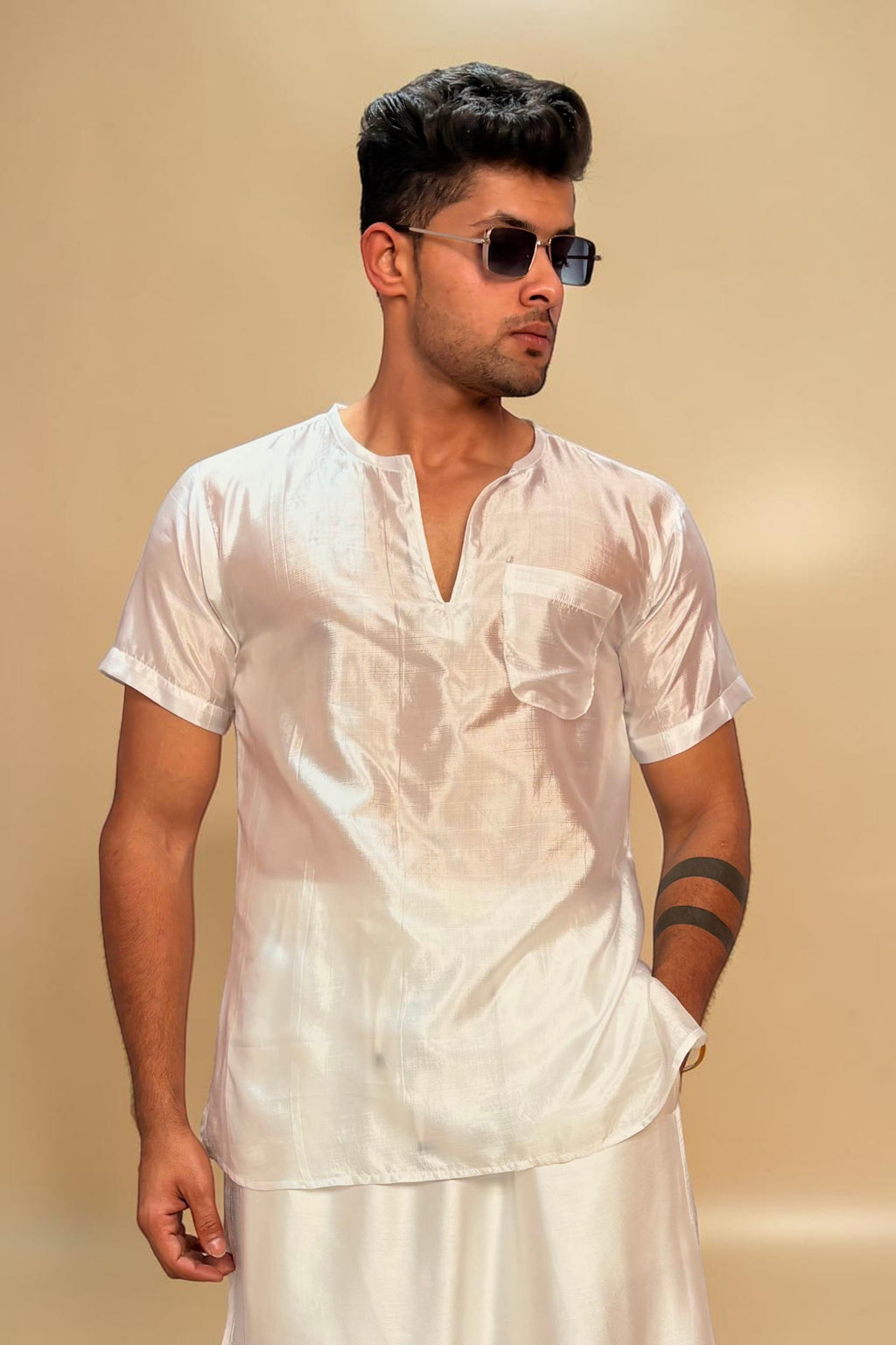 Men White Colour Silk Kurta