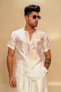 Men White Colour Silk Kurta
