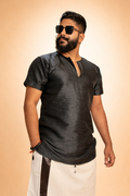 Men Black Colour Mulberry Silk Kurta.