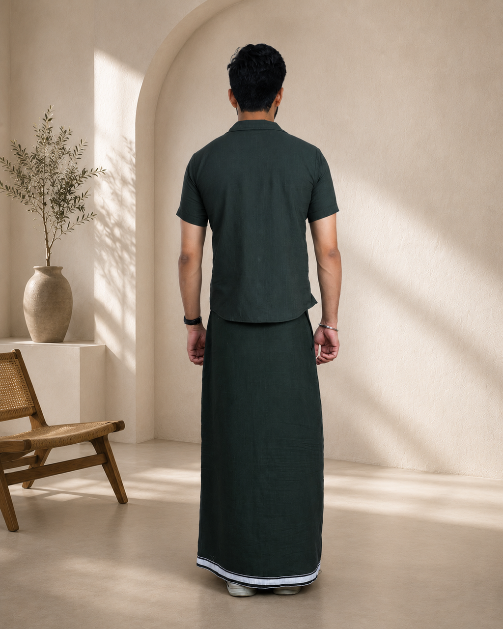 Premium Cotton Stripe Pajamalungi –  Dark Olive