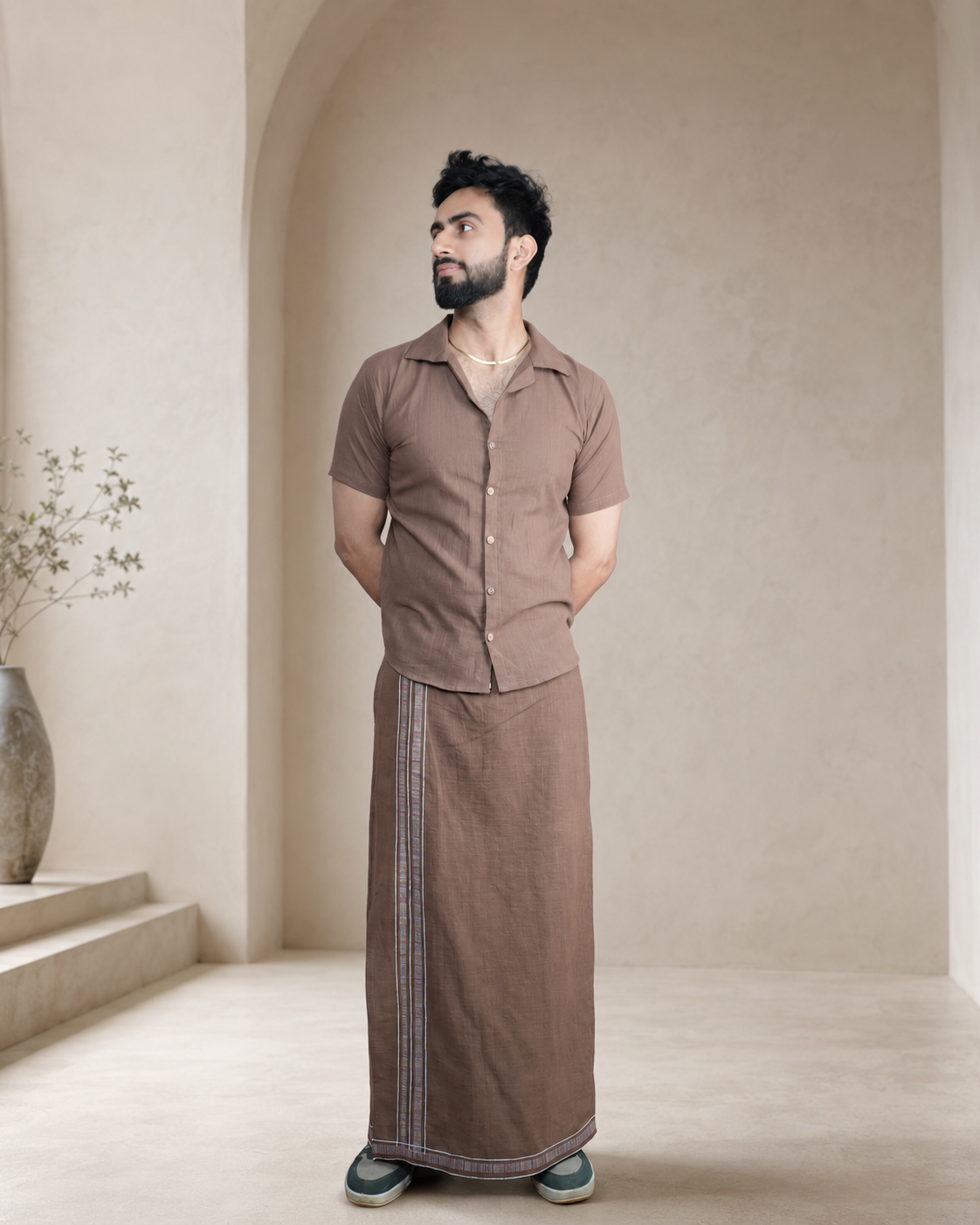 Premium Cotton Stripe Pajamalungi –  Light Brown