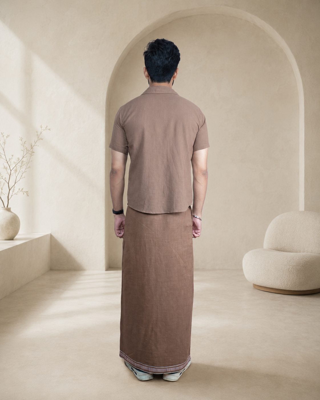 Premium Cotton Stripe Pajamalungi –  Light Brown