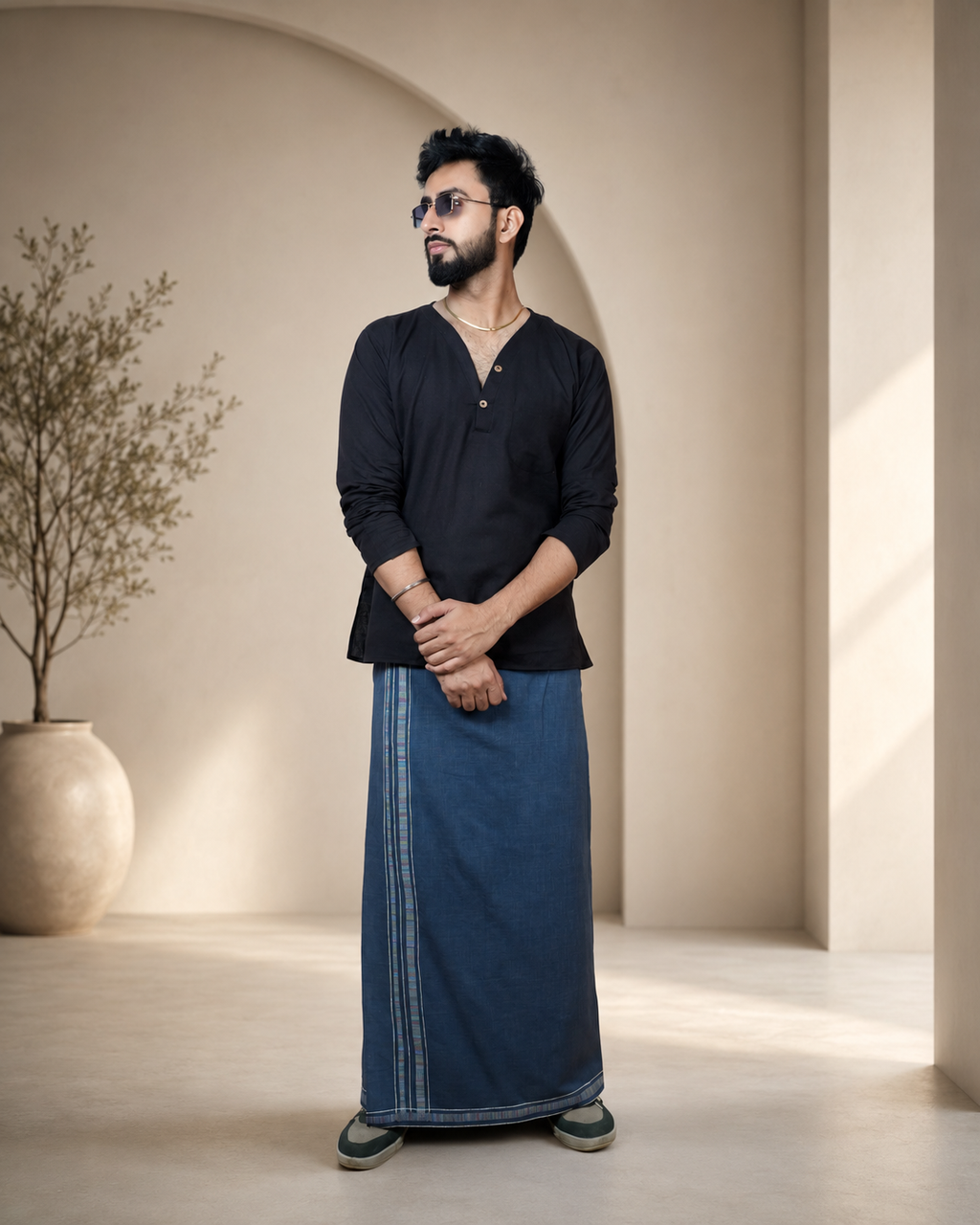 Premium Cotton Stripe Pajamalungi –  Dark Grey