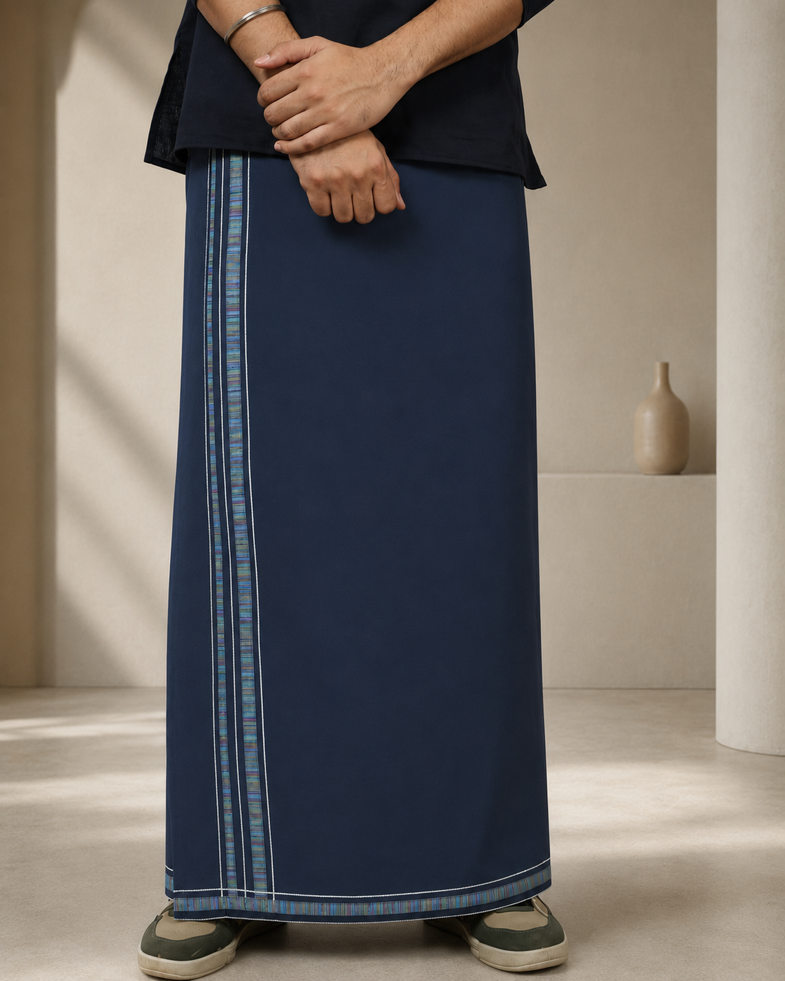Premium Cotton Stripe Pajamalungi –  Dark Grey