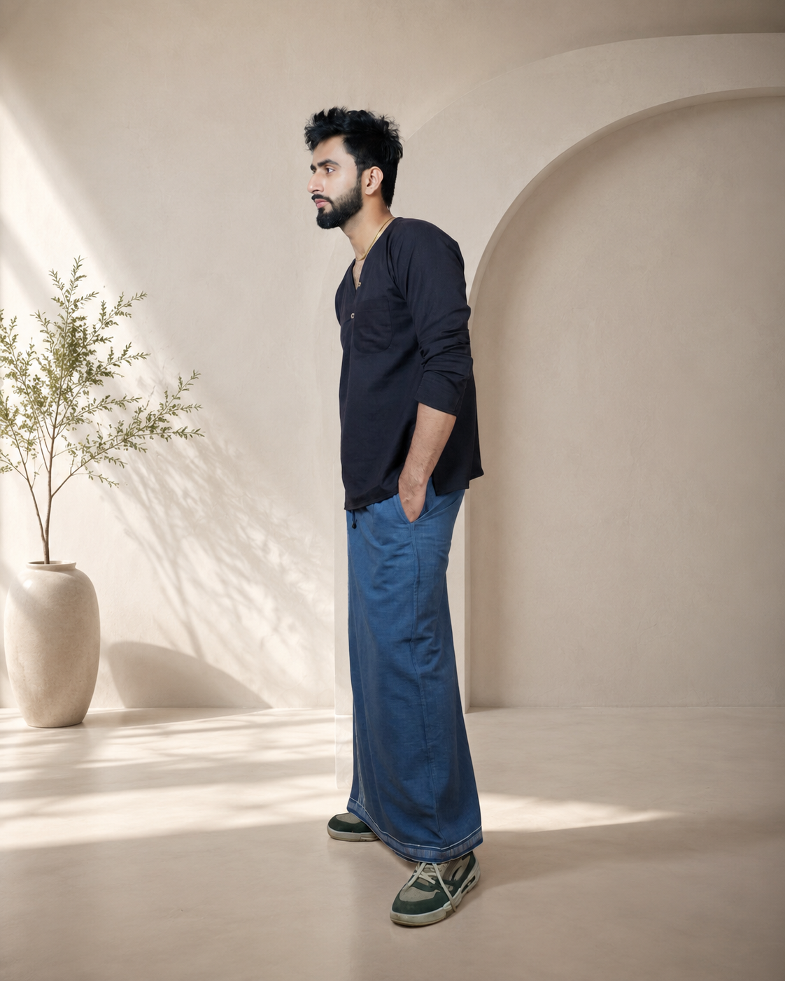 Premium Cotton Stripe Pajamalungi –  Dark Grey
