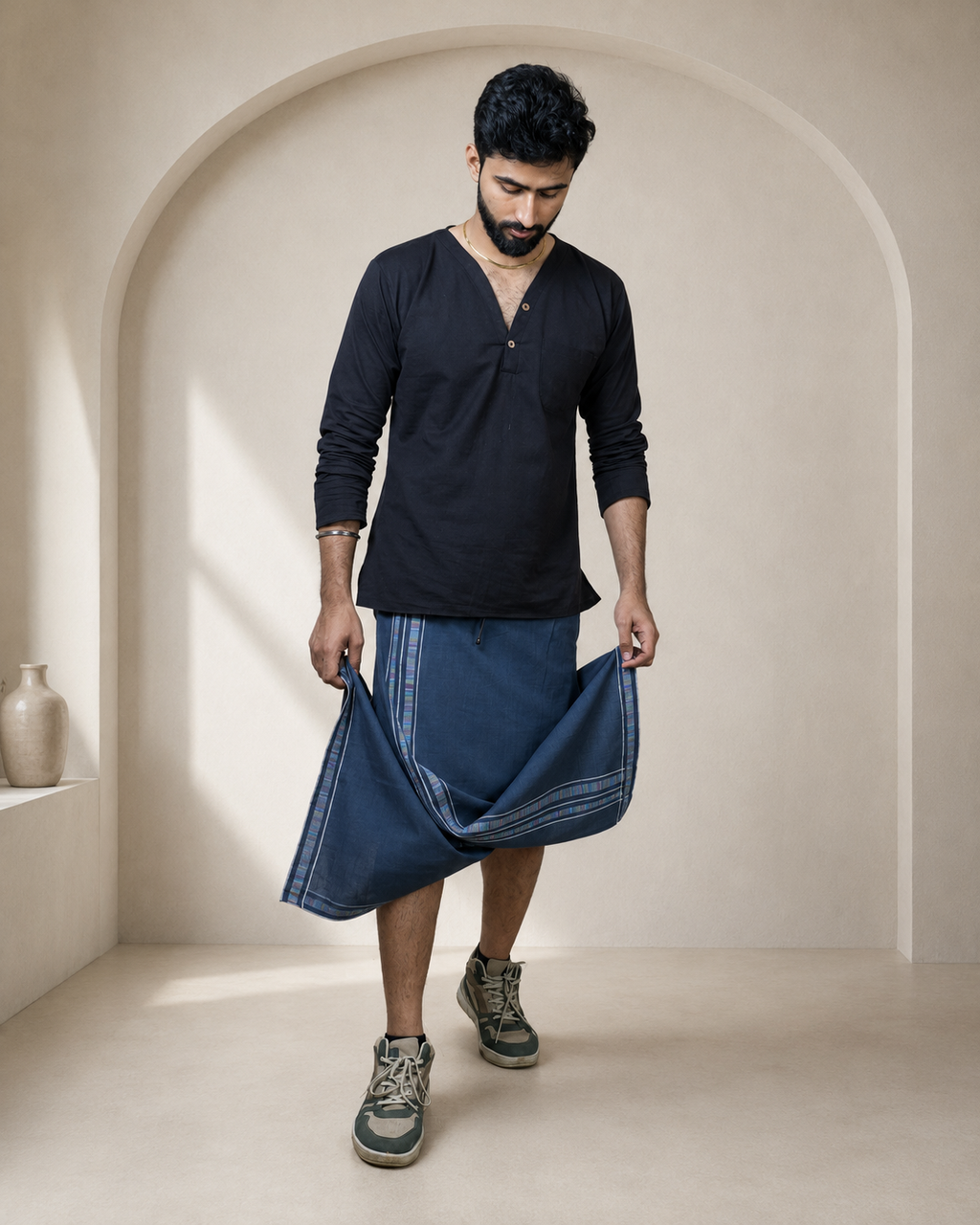 Premium Cotton Stripe Pajamalungi –  Dark Grey