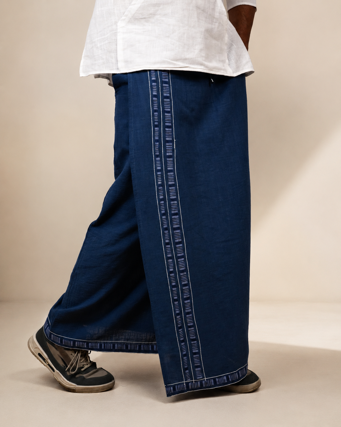 Premium Cotton Stripe Pajamalungi –  Denim Blue