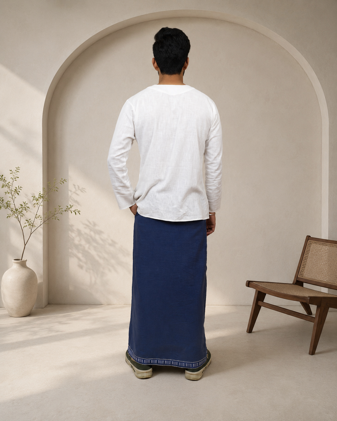 Premium Cotton Stripe Pajamalungi –  Denim Blue
