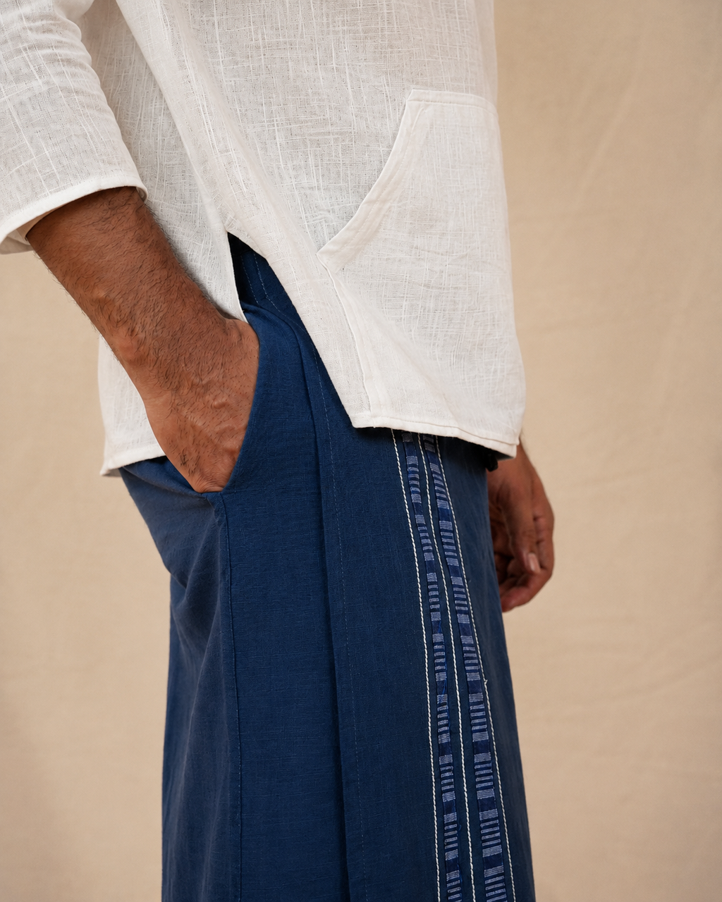 Premium Cotton Stripe Pajamalungi –  Denim Blue