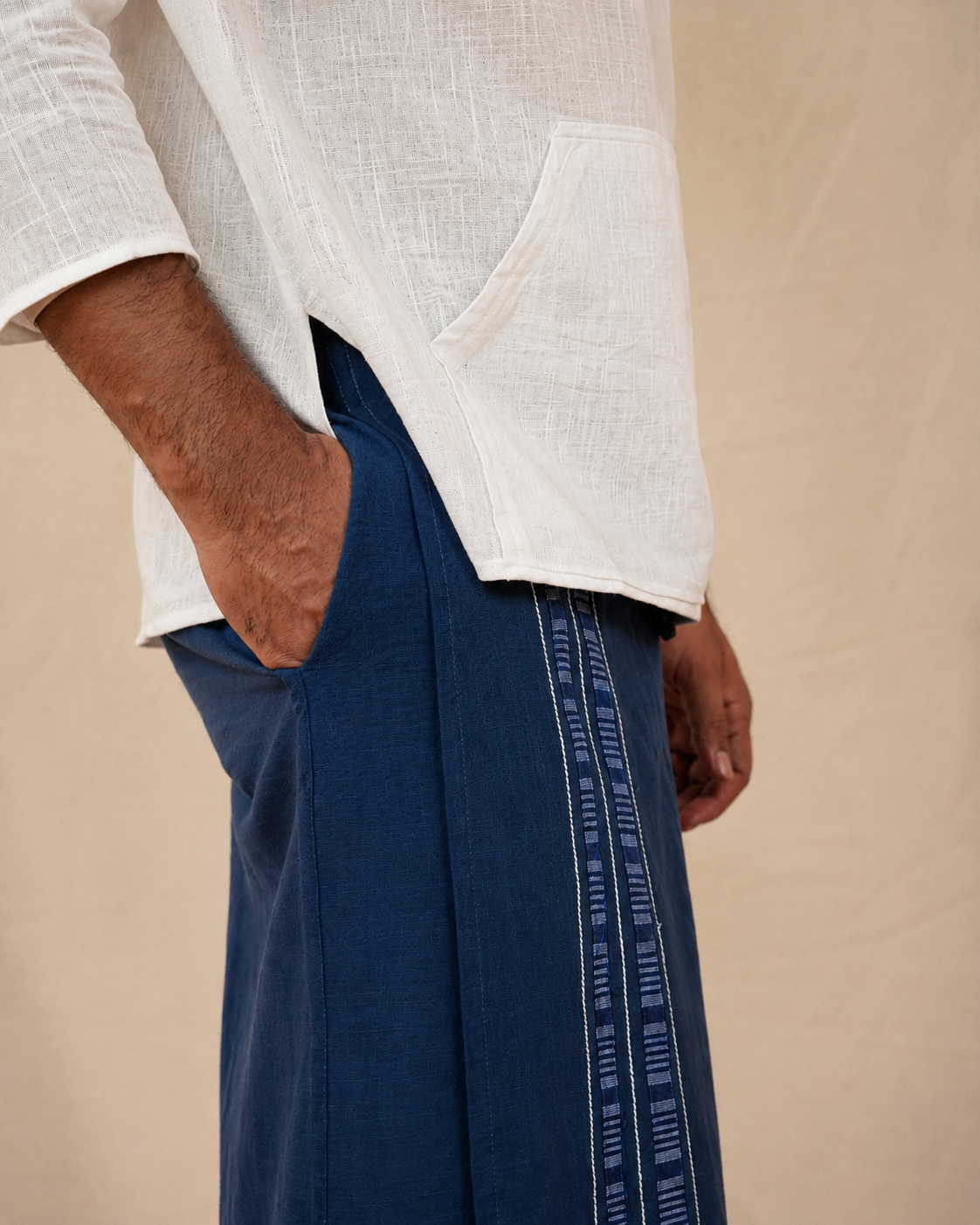 Premium Cotton Stripe Pajamalungi –  Denim Blue