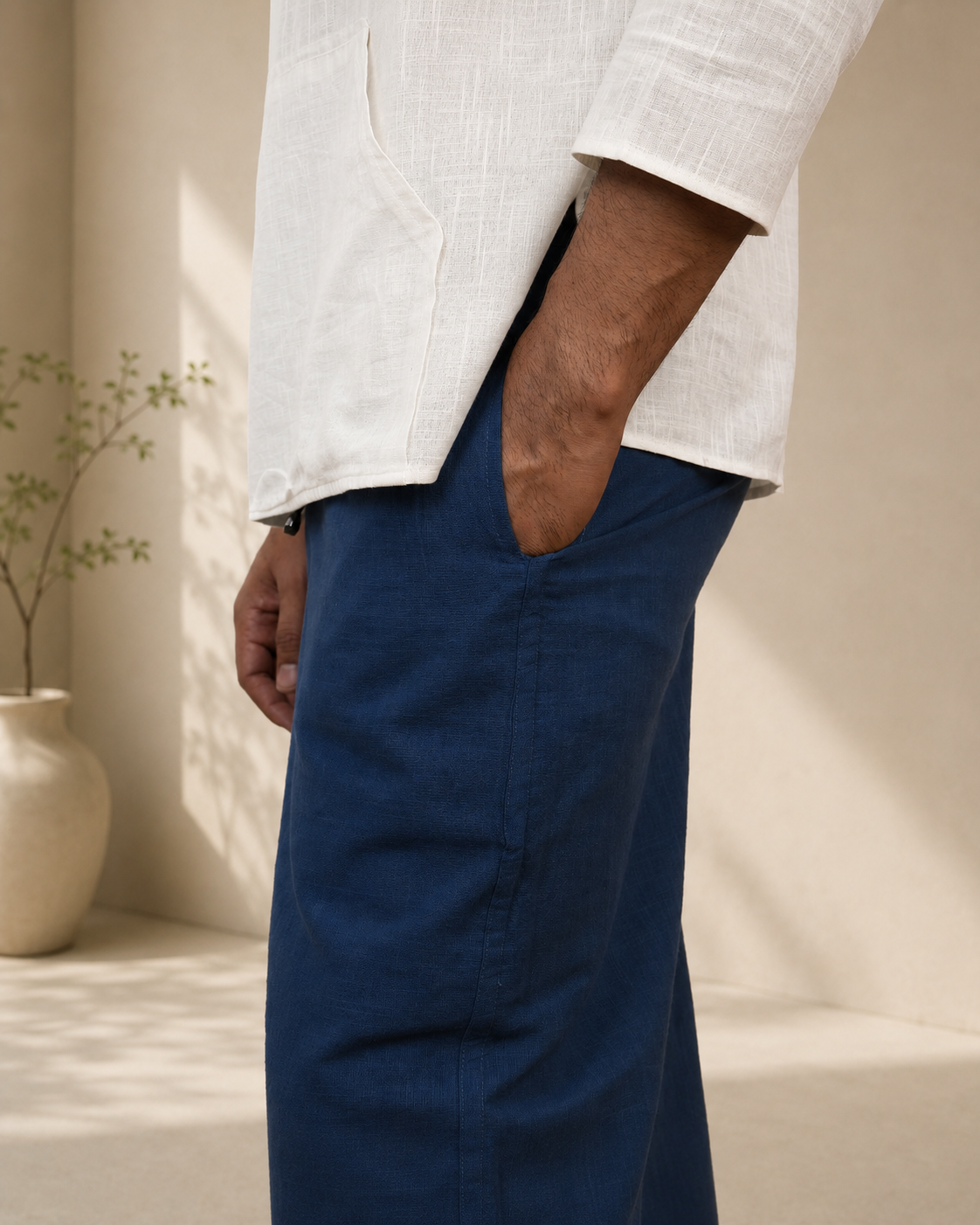 Premium Cotton Stripe Pajamalungi –  Denim Blue