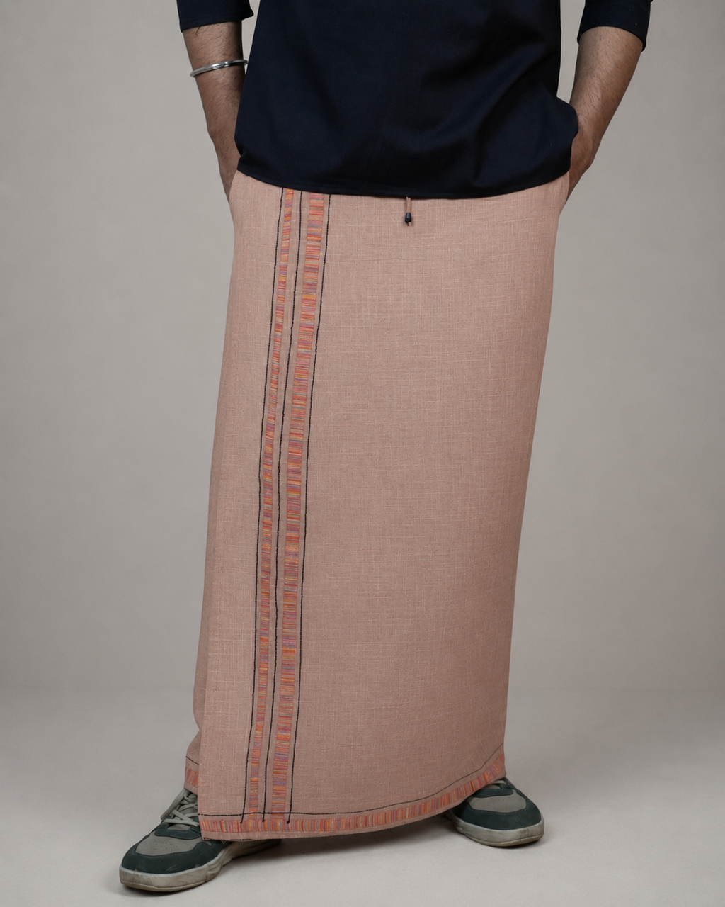 Premium Cotton Stripe Pajamalungi – Light Saffron