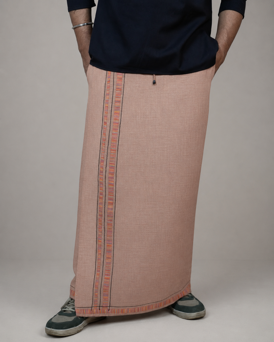 Premium Cotton Stripe Pajamalungi – Light Saffron