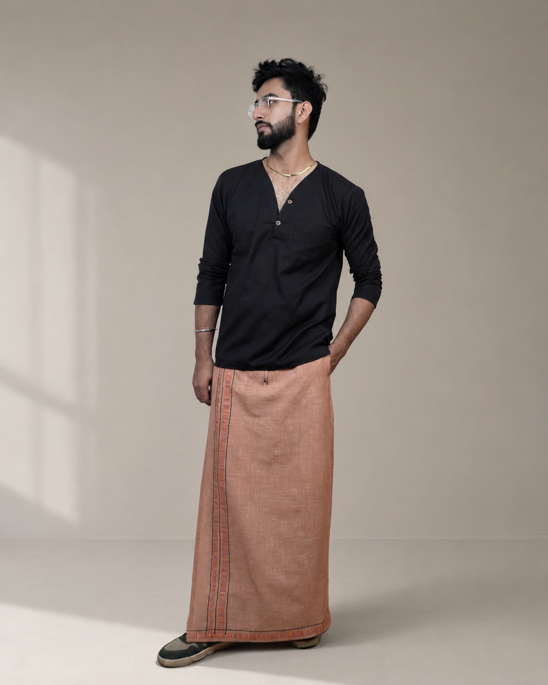 Premium Cotton Stripe Pajamalungi – Light Saffron