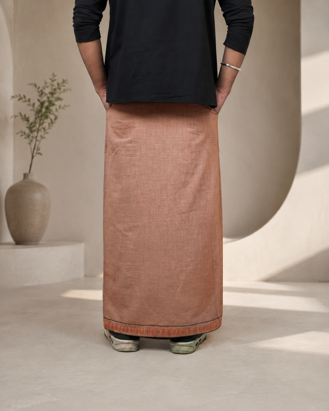 Premium Cotton Stripe Pajamalungi – Light Saffron