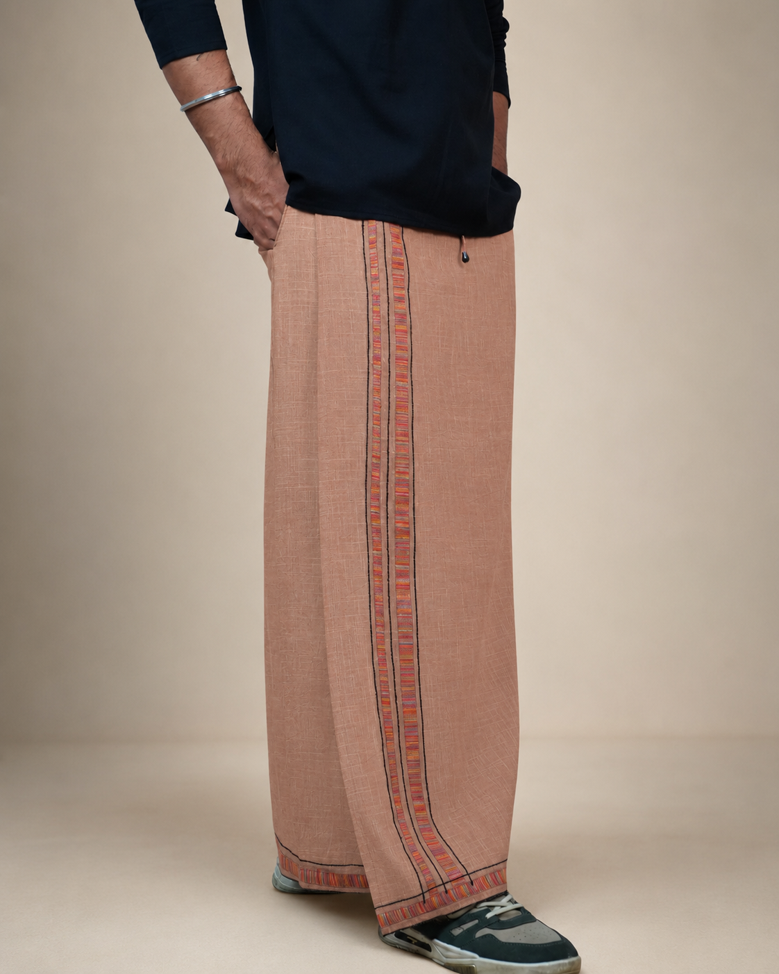 Premium Cotton Stripe Pajamalungi – Light Saffron