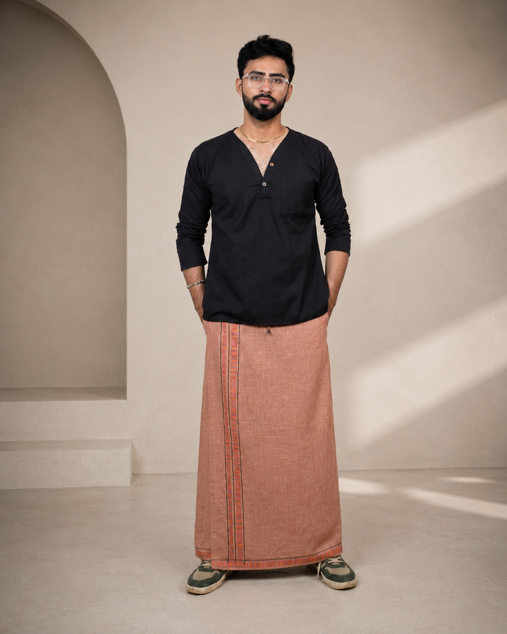 Premium Cotton Stripe Pajamalungi – Light Saffron