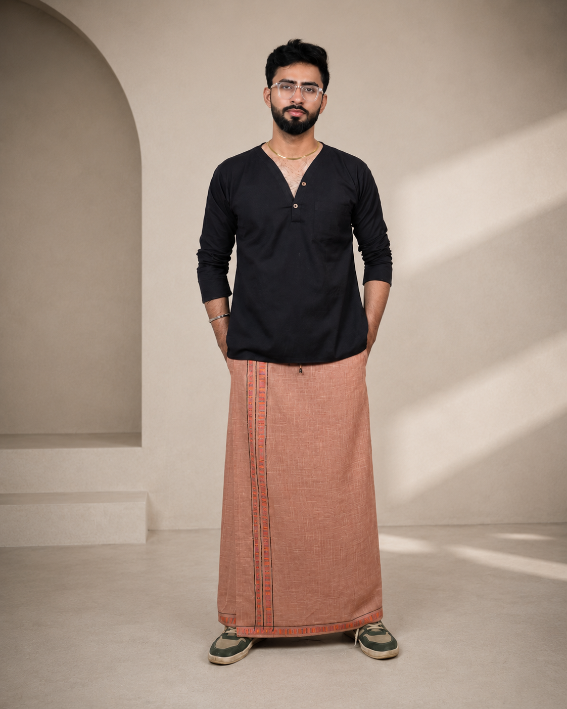 Premium Cotton Stripe Pajamalungi – Light Saffron