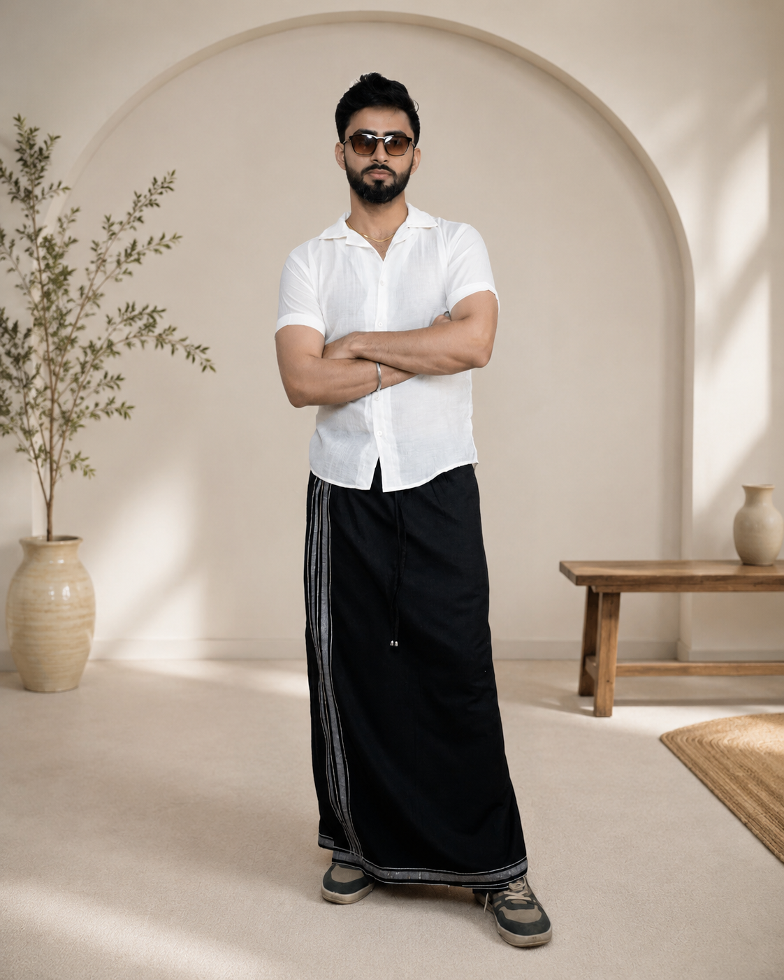 Premium Cotton Stripe Pajamalungi –  Black