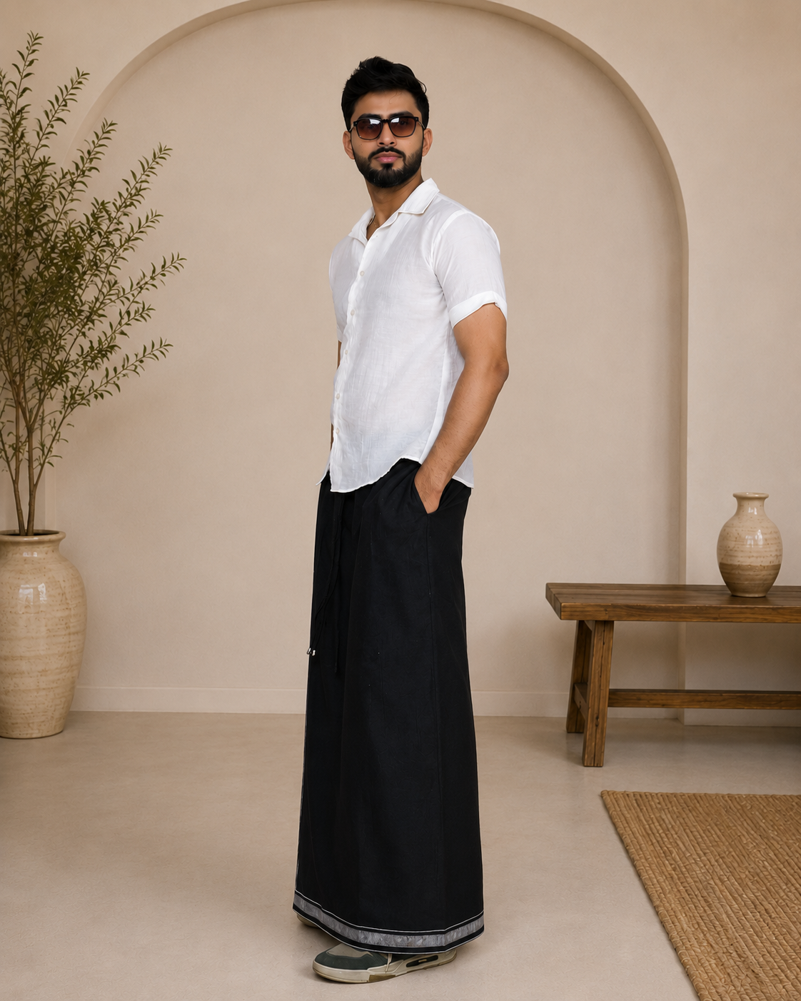 Premium Cotton Stripe Pajamalungi –  Black