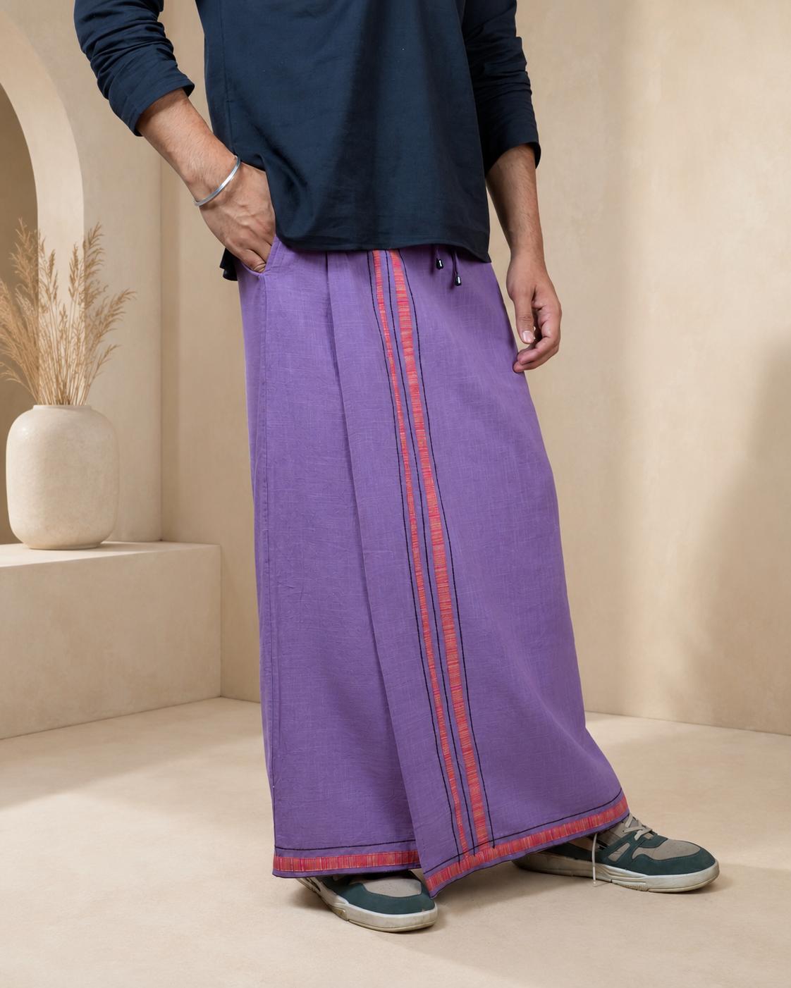 Premium Cotton Stripe Pajamalungi –  Soft Purple