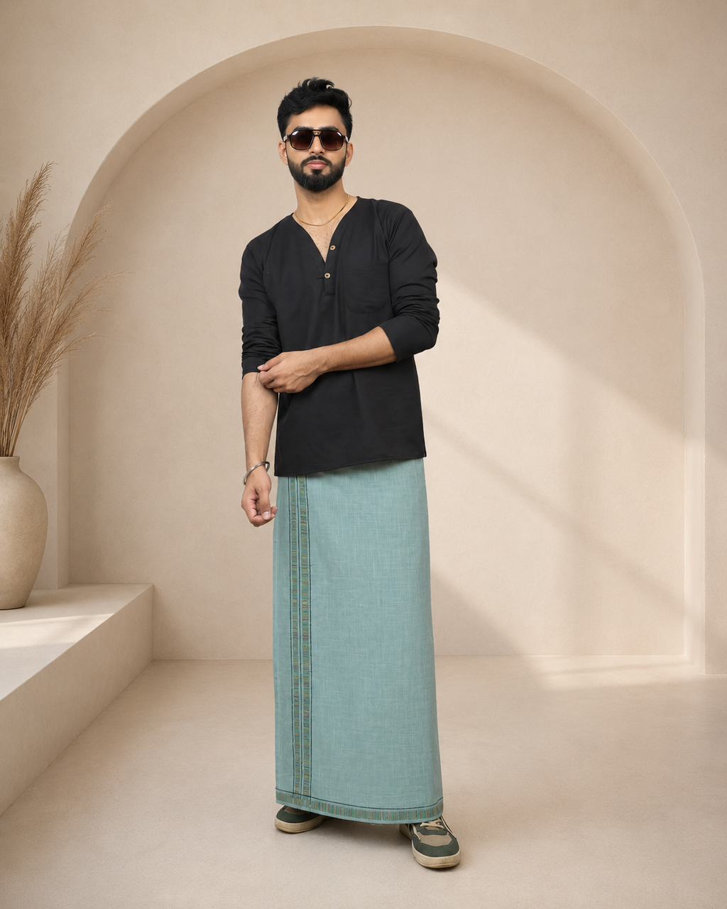 Premium Cotton Stripe Pajamalungi –  Sea Green