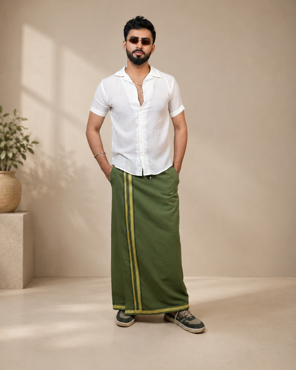 Premium Cotton Stripe Pajamalungi –  Meadow Green