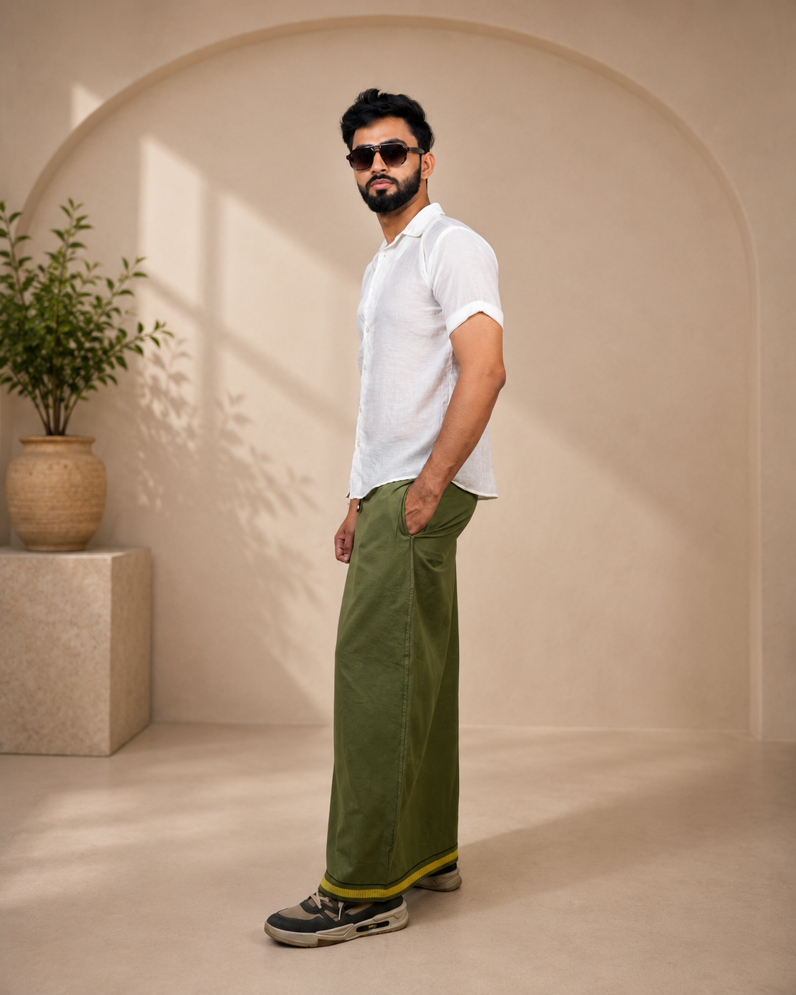 Premium Cotton Stripe Pajamalungi –  Meadow Green