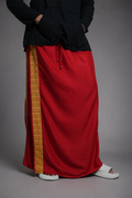Men Red Colour Pajamalungi With Yellow Textured Stripe Panel