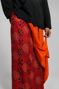 Men Orange Colour Pajamalungi With  Floral Print Panel