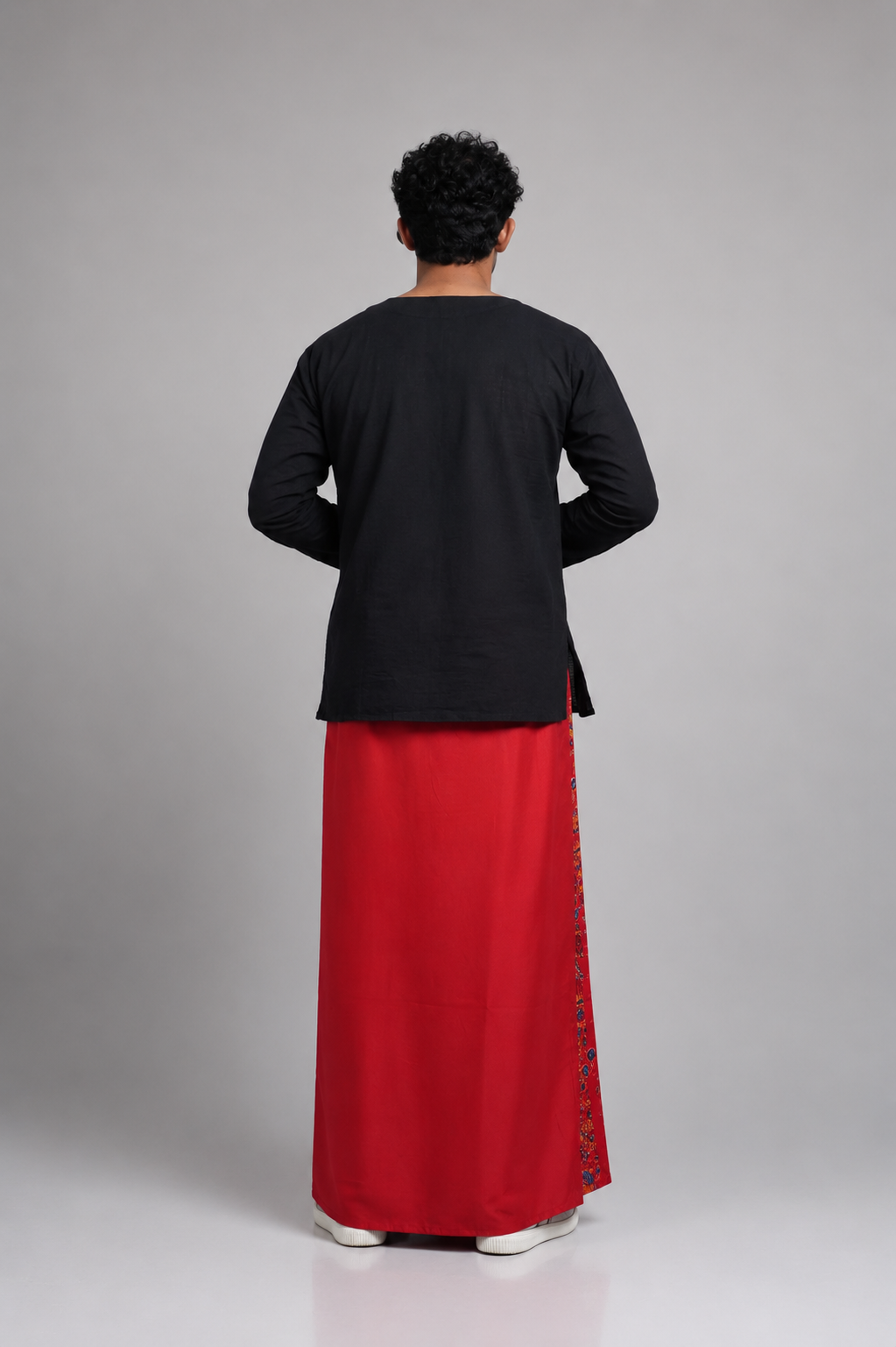 Men Red Colour Pajamalungi With Foil Printed Panel
