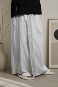 Men White Colour Pajamalungi With  Stripe Design Panel