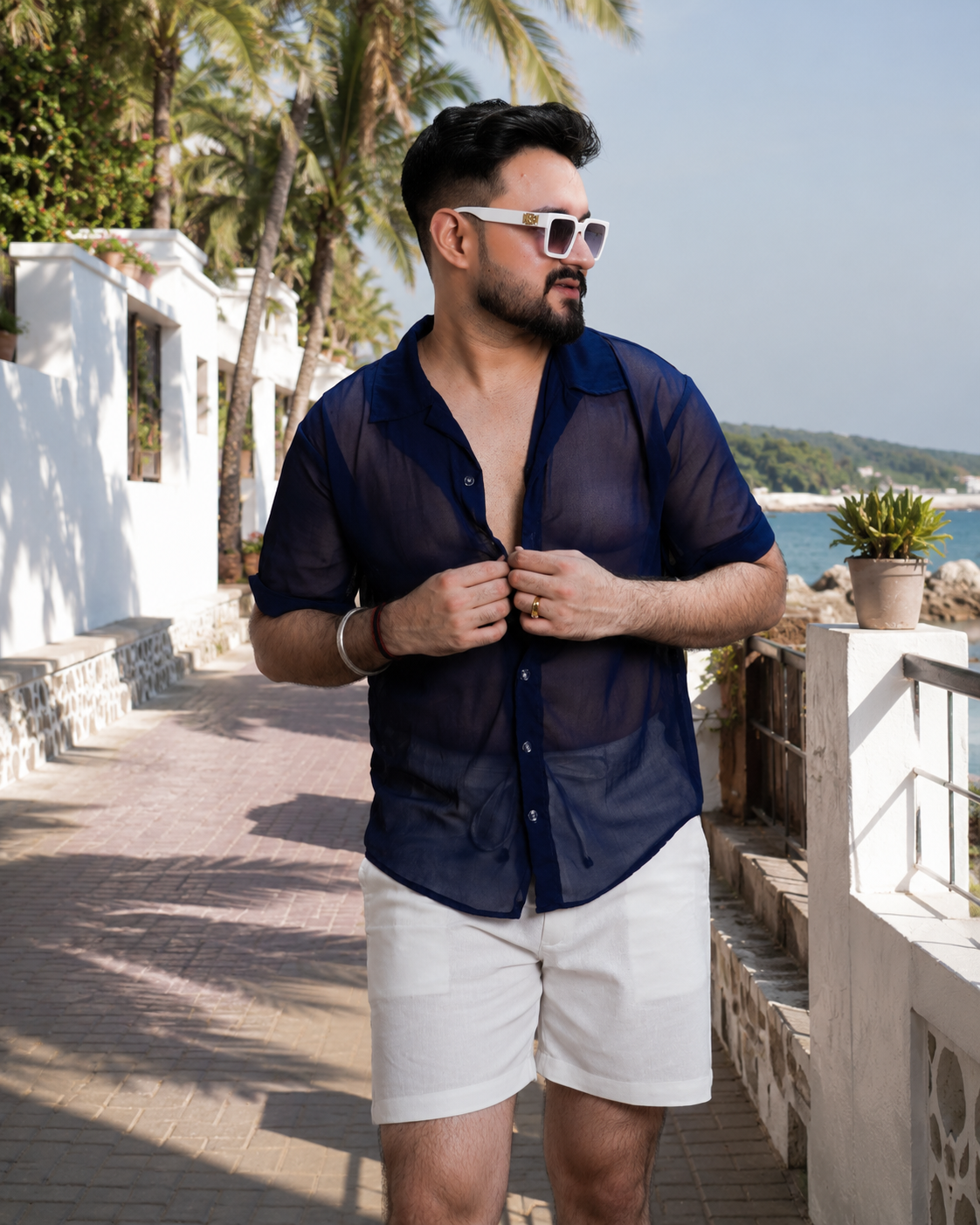 Men Navy Blue Colour Georgette Shirt