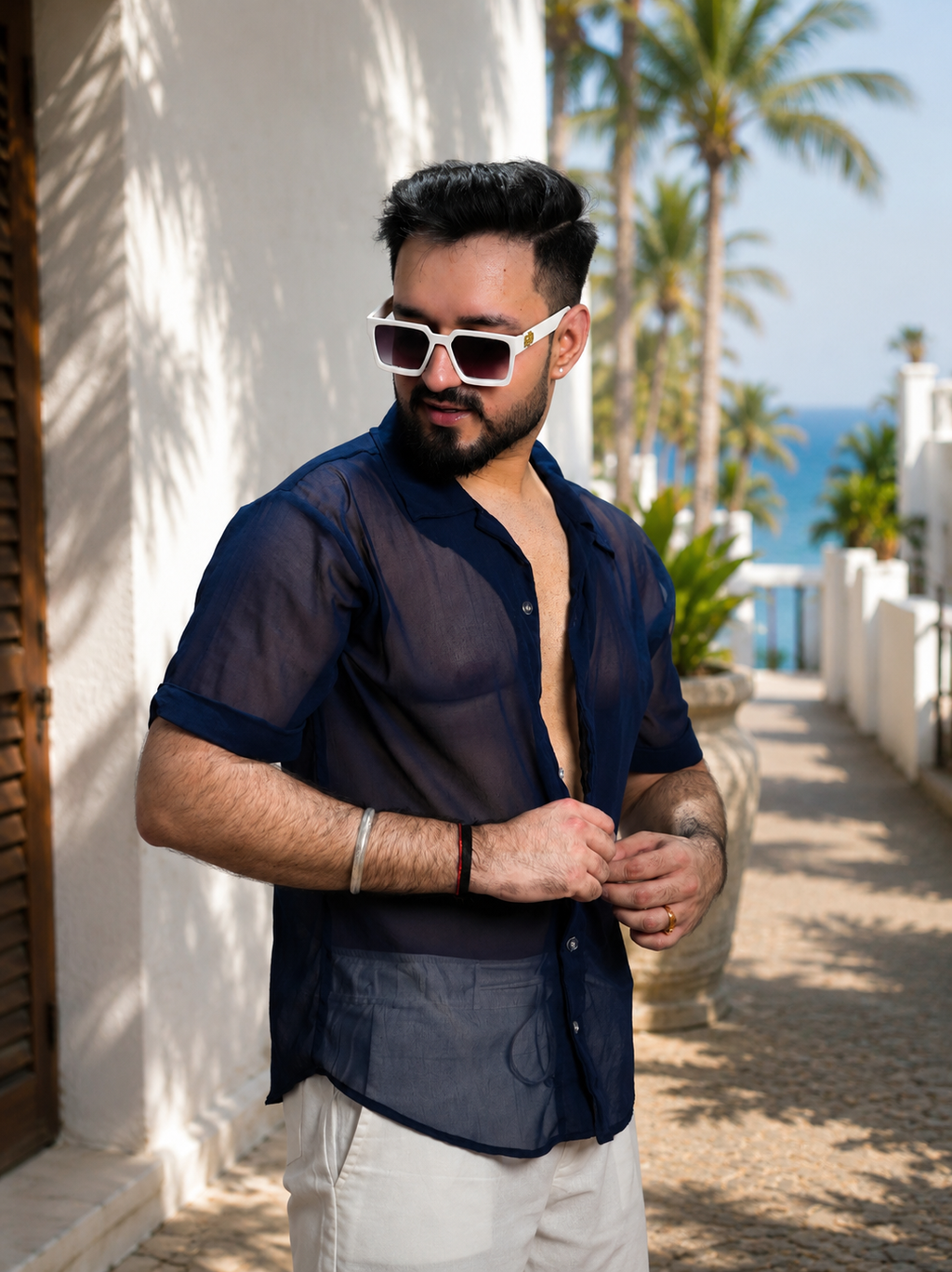 Men Navy Blue Colour Georgette Shirt